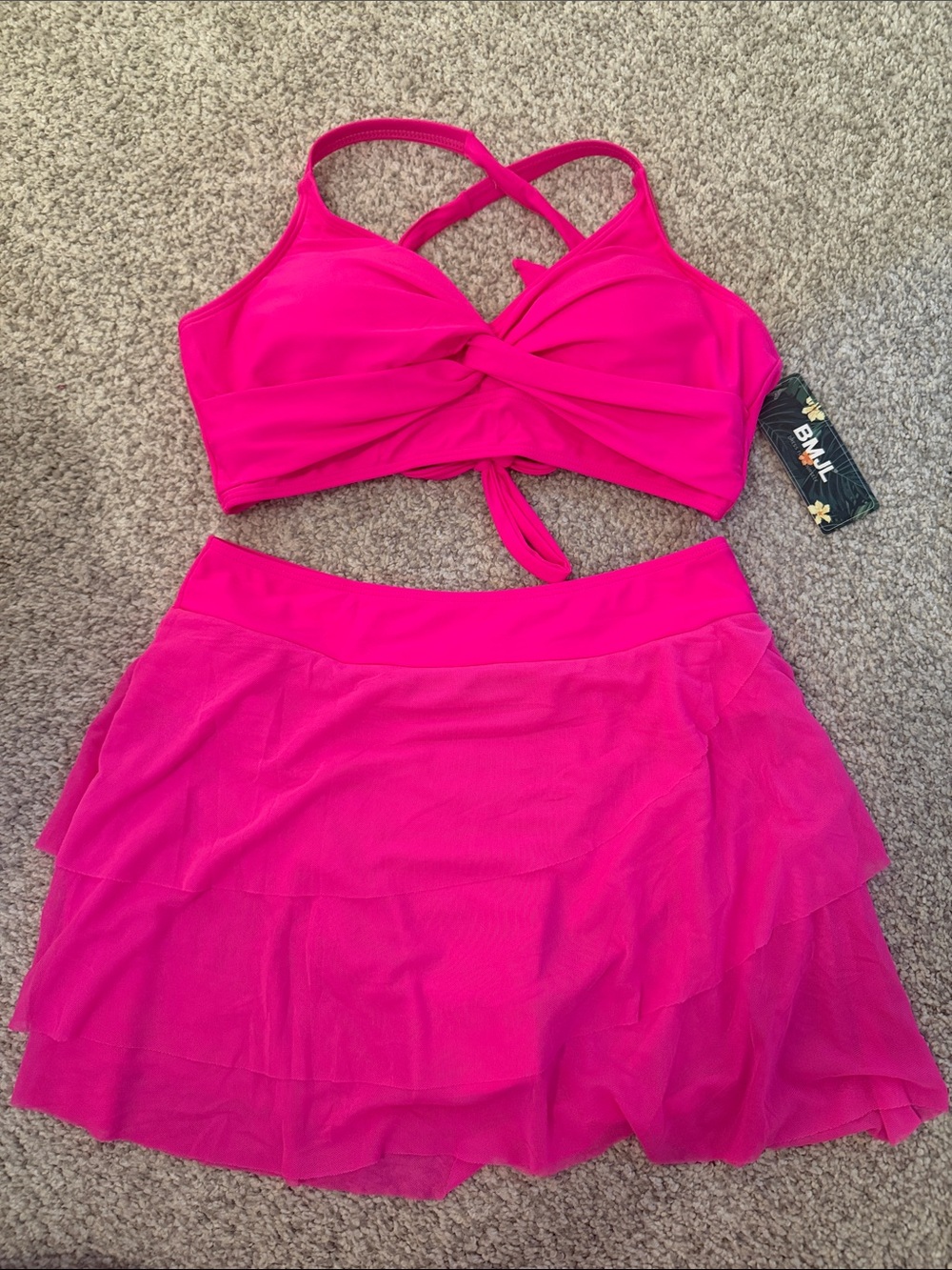 Women's Neon Pink Skirted Swim Set